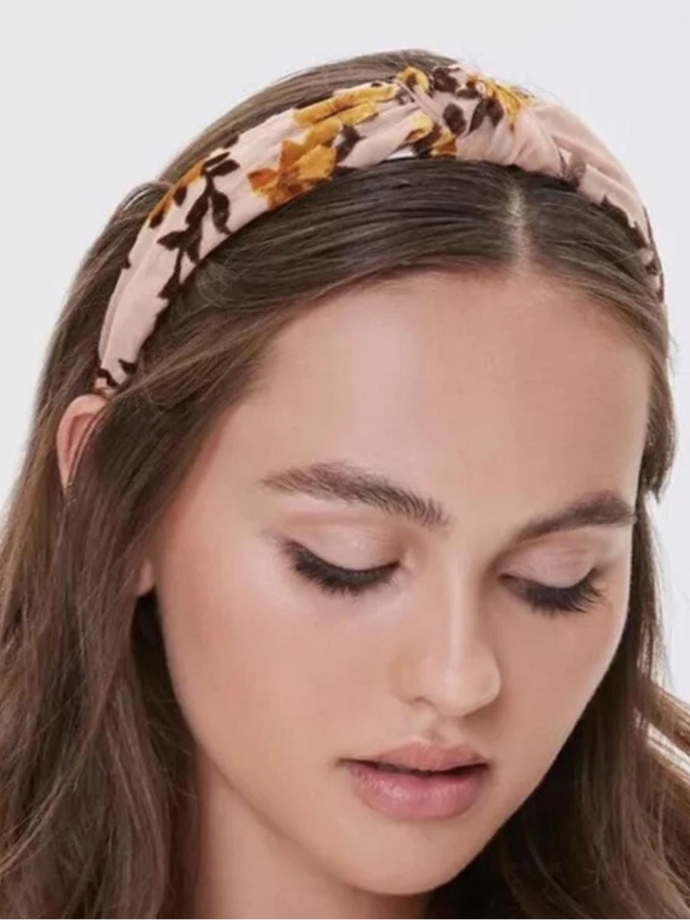 Forever 21 Pink Floral Knotted Headband with Yellow Accents